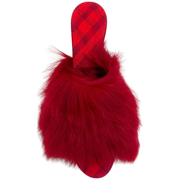 Burberry Prorsum Red Shearling Slide Sandals with Plaid - Picture 4 of 7